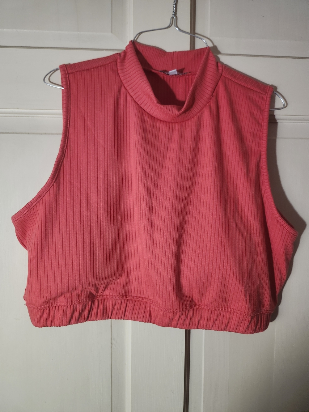 white birch Ribbed Sleeveless Mock Neck Crop Top - Coral Pink